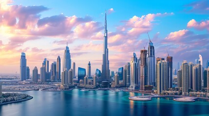 Dubai - amazing city center skyline with luxury skyscrapers, United Arab Emirates 