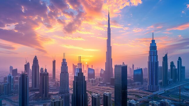 Dubai - amazing city center skyline with luxury skyscrapers, United Arab Emirates 