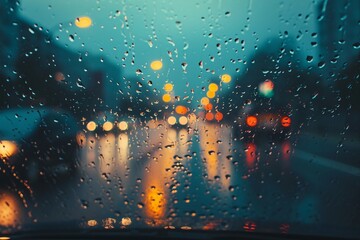 rainy day sentimental mood cityscape aesthetic vibes in the car cloud dreamy cinematic background - obrazy, fototapety, plakaty