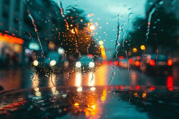 rainy day sentimental mood cityscape aesthetic vibes in the car cloud dreamy cinematic background - obrazy, fototapety, plakaty
