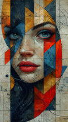 Face of beautiful woman painted with graffiti on a wall. Artwork concept idea