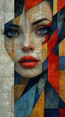 Face of beautiful woman painted with graffiti on a wall. Artwork concept idea