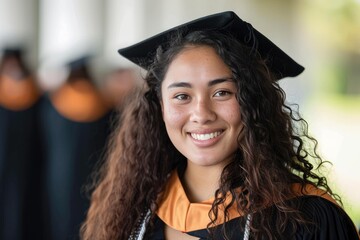 A radiant scholar in a graduation gown smiles with pride and accomplishment as she holds her diploma, marking the end of her academic journey and the beginning of her future