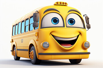 Colorful bright cartoon bus on white background