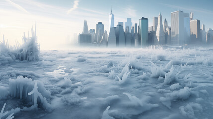 Winter's Quiet Embrace: Frozen Metropolis under the Hush of Snowfall