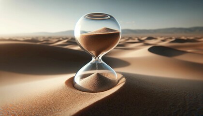 hourglass in the middle of the desert - obrazy, fototapety, plakaty