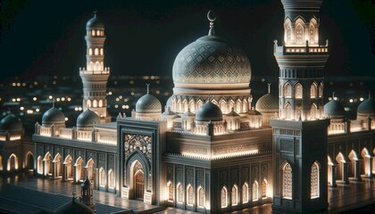 Magnificent mosque at night, with bright lights