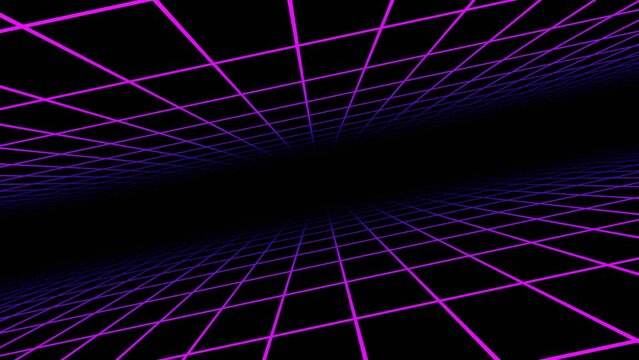 3d Abstract retro futuristic synthwave Arcade Grid. Sci-fi VJ VHC neon glow laser pink purple lines videogame 80s 90s background. Loop animation 30fps 4k Disco music template