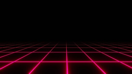 3d retro neon red abstract background with laser lines. Synthwave grid videogame style. Vj futuristic sci-fi 80s 90s y2k wireframe net.  Disco music  template - obrazy, fototapety, plakaty