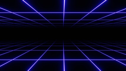 3d retro neon blue abstract background with laser lines. Synthwave grid videogame style. Vj futuristic sci-fi 80s 90s y2k wireframe net. Disco music template - obrazy, fototapety, plakaty