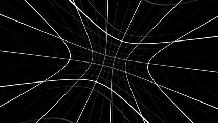 3d abstract spider web black and white background. Glowing neon light stripes in dark space. Lines laser sci-fi isolated black. Retro 80s 90s wallpaper