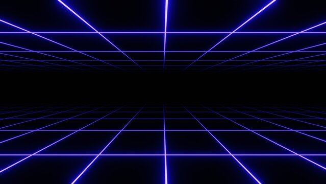 3d retro neon blue abstract background with laser lines. Synthwave grid videogame style. Vj futuristic sci-fi 80s 90s y2k wireframe net. Disco music template