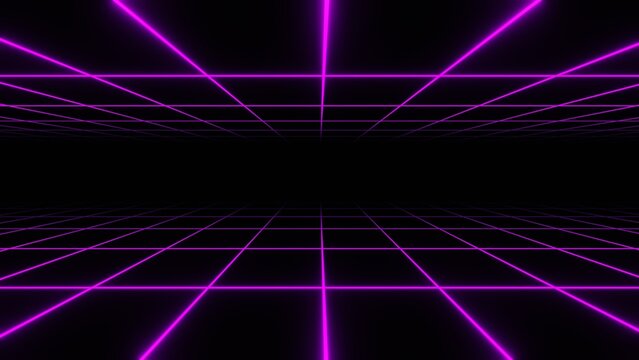  3d retro neon pink purple blue abstract background with laser lines. Synthwave grid videogame style. Vj futuristic sci-fi 80s 90s y2k wireframe net. Disco music futuristic template