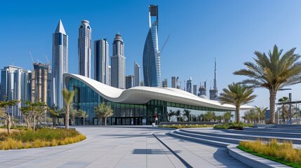 Dubai, UAE, February 9, 2021. Dubai museum from sheikh zayed road - obrazy, fototapety, plakaty