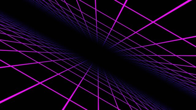  3d Abstract retro futuristic synthwave Arcade Grid. Sci-fi VJ VHC neon glow laser pink purple lines videogame 80s 90s background. Disco music template