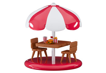 3d Cafe stall and table Outdoor cafe Summer coffeehouse stall with street food drinks and snacks Cafeteria