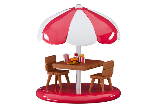 3d Cafe stall and table Outdoor cafe Summer coffeehouse stall with street food drinks and snacks Cafeteria
