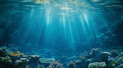 An underwater view of a coral reef, alive with the dance of light through the water's surface, celebrating the aquatic life on World Water Day. coral reef in sea
