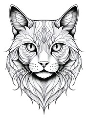 Drawing of cat on white background with vector lines
