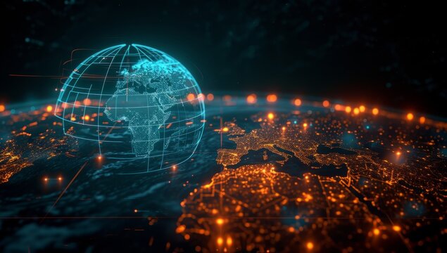 technology and the earth in blue and orange Generative AI