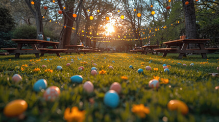 Festive Easter Egg Adventure in a Park, Egg Hunt