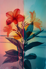 Tropical pop art collage art, vinateg style, vibrant colors, Generative AI