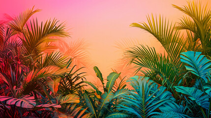 Fototapeta na wymiar Tropical pop art collage art, vinateg style, vibrant colors, Generative AI