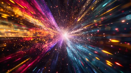 Light speed, hyperspace, space warp background. colorful streaks of light gathering towards the event horizon. Generative AI based.