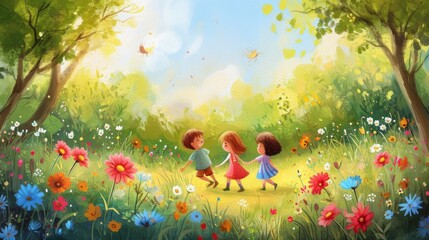 Children playing in the spring sunshine