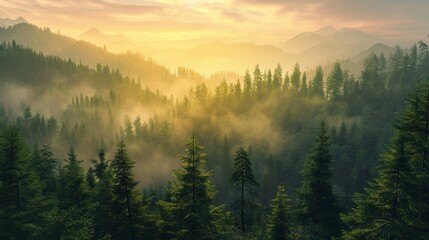 Obraz premium Sunshine and mist over the mountains