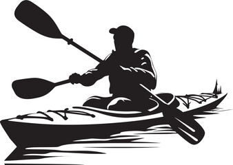 Liquid Labyrinth Kayaker Vector Icon in Stylish Black Torrential Tranquility Sleek Logo Capturing the Calmness of Kayaking