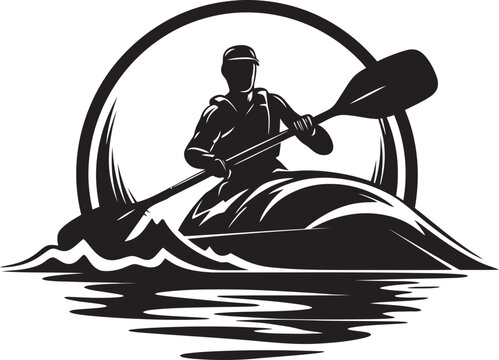 recommend clip art: Whitewater Whisperer Iconic Design of a Man Tackling Rapids Liquid Leisure Black Logo for the Kayak Enthusiast Seeking Adventure