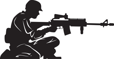 Tactical Guardian Military Man with Gun Black Logo Icon Design Stealth Enforcer Vector Emblem of a Gun Wielding Military Professional in Sleek Black