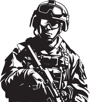 recommend clip art: Tactical Sniper Black Logo Illustrating the Strength and Readiness of a Soldier Urban Warfare Defender Vector Icon of a Soldier with a Gun in a City Setting