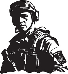Shadow Sniper Iconic Design of a Military Marksman Aiming with Precision Tactical Guardian Sleek Black Emblem Depicting a Vigilant Soldier with a Gun