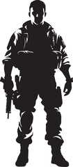 Gunmetal Warrior Sleek Black Logo Symbolizing Military Strength and Readiness Commando Marksman Vector Emblem of a Military Professional Aiming with Precision