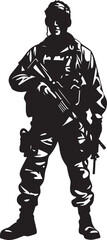 Lethal Protector Black Logo Illustrating the Vigilance of an Armed Forces Member Spec Ops Marksman Sleek Vector Icon of a Special Operations Soldier with a Gun