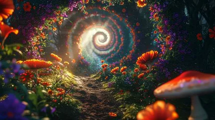 Fotobehang Psychedelic flower spiral maze © Glyn