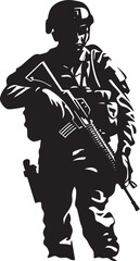 Precision Marksman Iconic Design Featuring a Military Professional Aiming with Precision Rapid Response Sniper Sleek Vector Logo of a Soldier Ready for Immediate Action