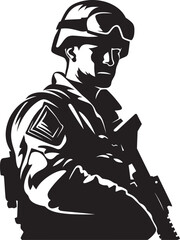 Lethal Enforcer Stylish Vector Illustrating the Vigilance of a Military Professional Shadow Marksman Black Logo of a Military Professional Aiming with Precision