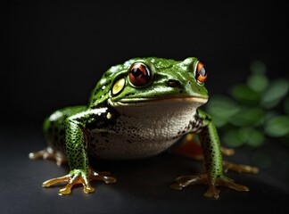 Naklejka premium Frog on a Black Backdrop