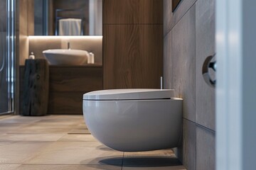 Fototapeta na wymiar modern bathroom with a toilet bowl as part of its interior