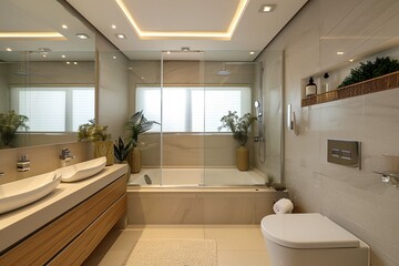 Fototapeta na wymiar modern bathroom with a toilet bowl as part of its interior