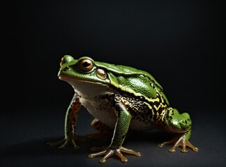 Fototapeta premium Green Frog on Black