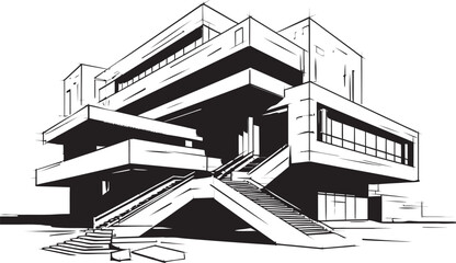 Metropolis Mastery Architectural Emblem in Stylish Black Depicting Modern Building Design City Noir Elegance Exterior Design Vector Icon in Sleek Black