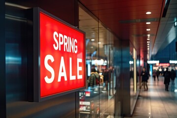 A striking "SPRING SALE" sign that takes center stage in a clean, uncluttered retail environment, signaling great seasonal deals - Powered by Adobe
