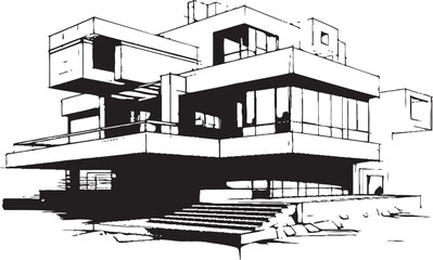 Shadows of Skylines Exterior Design Emblem in Sleek Black Metropolitan Matrix Vector Logo for Modern Building Architecture in Stylish Black