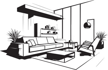 Noir Haven Stylish Black Logo Designs Illuminate the Modern Charm within House Interiors Monochrome Serenity Vector Icons Capture the Peaceful Essence of Modern House Interiors in Bold Black
