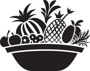 Balanced Bounty 90 Word Design Showcasing Nutritional Fruit Harmony Divine Delights Black Iconic Emblem for 90 Words of Nutritional Goodness