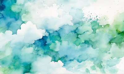 Fototapeta na wymiar abstract background, blue green and white watercolor background with abstract cloudy sky concept with color splash design and fringe bleed stains and blobs